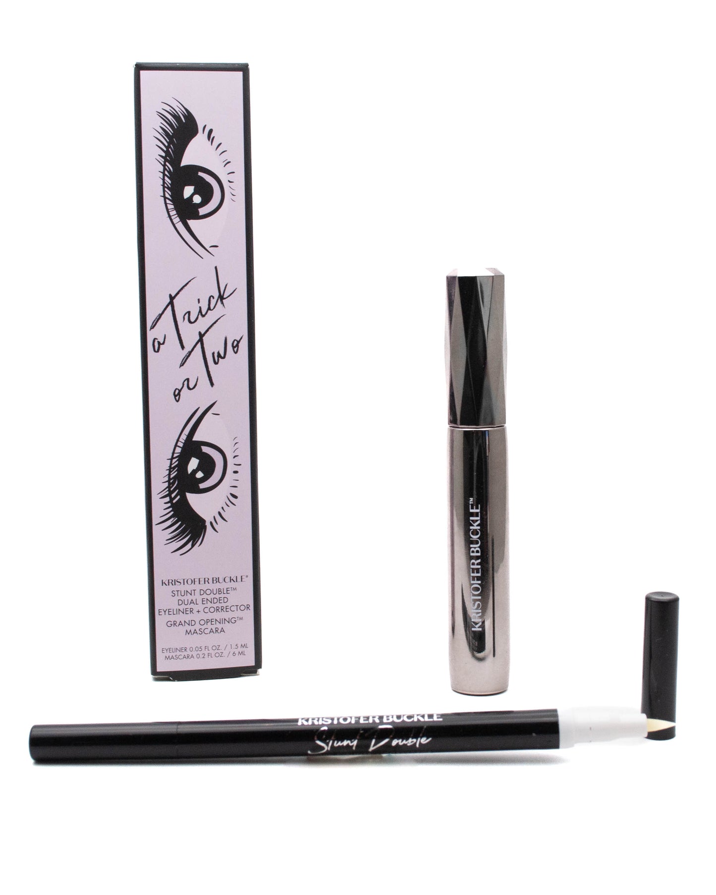 Kristoffer Buckle A TRICK OR TWO Stunt Double Duo Ended Eyeliner + Corrector .05 fl oz, Grand Opening Mascara .2 fl oz