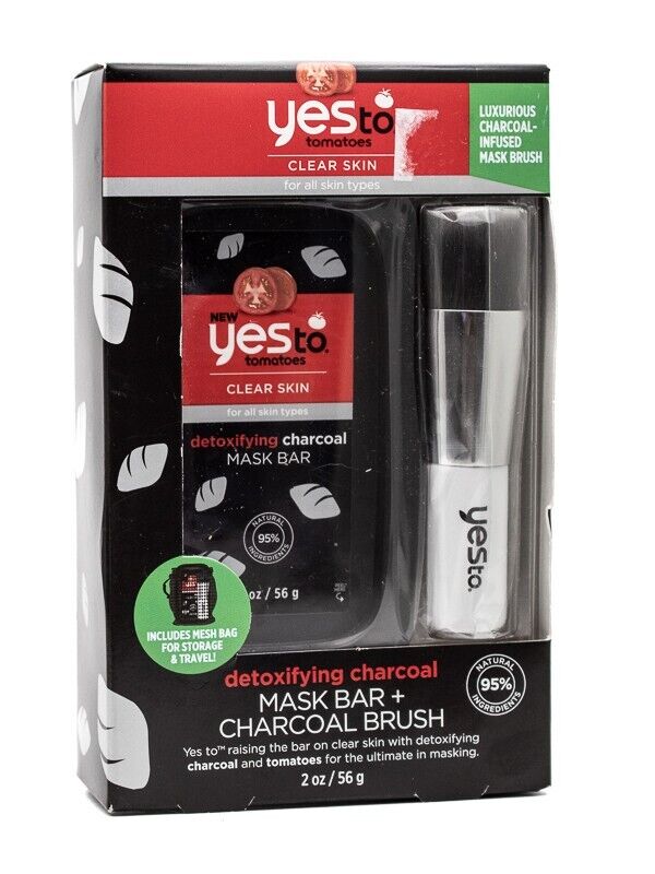 yes to tomatoes Detoxifying Charcoal MASK BAR + CHARCOAL BRUSH, 2oz