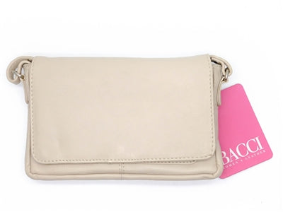 Bacci Genuine Leather Small Flap Over Sling Shoulder Bag Style, Sand
