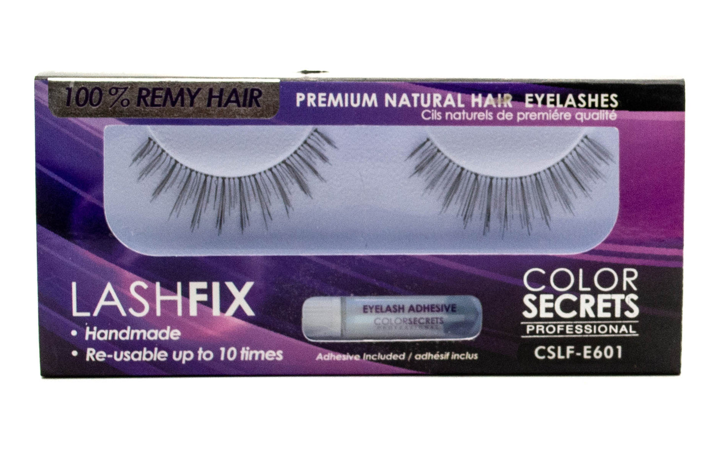 Lashfix COLOR SECRETS Professional Premium Natural Hair Eyelashes, Re-usable up to 10 times, Adhesive Included, E601