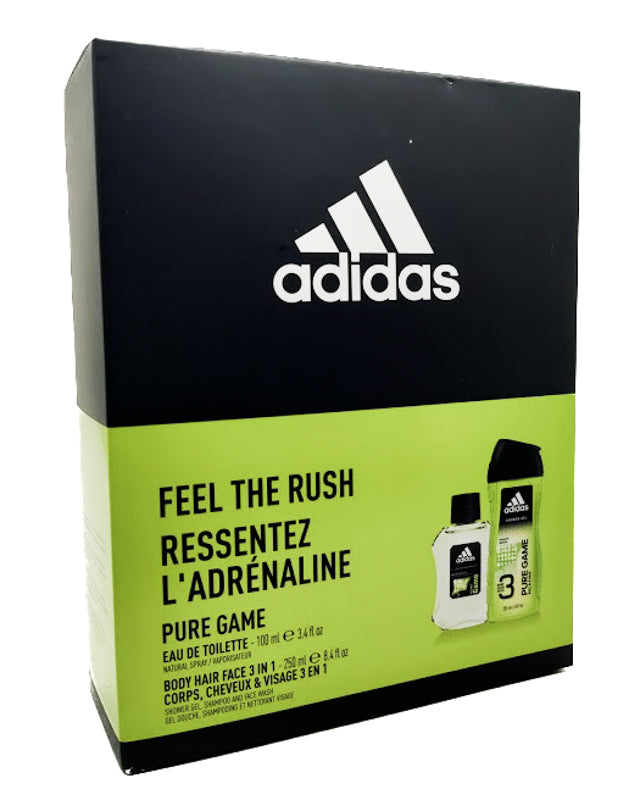 Adidas FEEL THE RUSH Pure Game Eau de Toilette 3.4 fl oz and Body Hair Face 3-in-1 8.4 fl oz