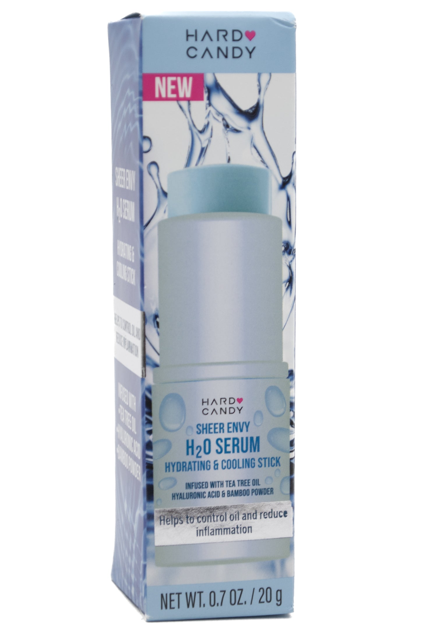 Hard Candy SHEER ENVY H2O SERUM, Hydrating & Cooling Stick with Tea Tree Oil, Hyaluronic Acid, Bamboo Powder .7oz