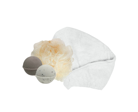 AfterSpa, Well-Being Bath Ritual - included 1 Mesh Sponge, 2 Bath Bomb Lavender and Camomille, and 1 Hair Towel