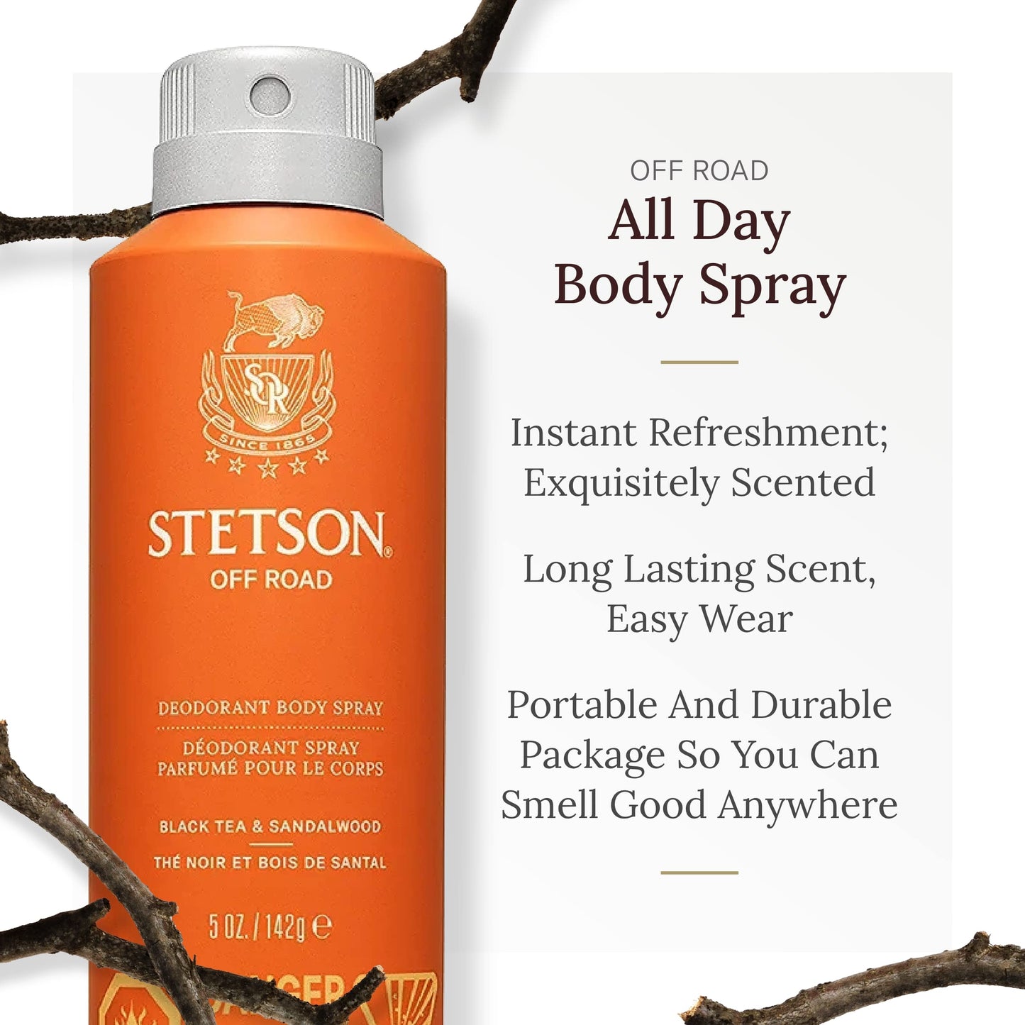 STETSON Personal Care All Day Body Spray by Scent Beauty - Body Spray for Men - Perfect for Men's Grooming Kit - 5 oz