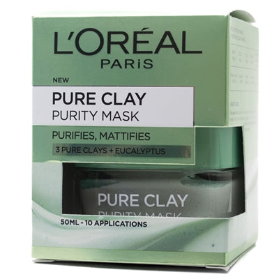 L'Oreal PURE CLAY Purity Mask, 3 Pure Clays +Eucalyptus 10 applications