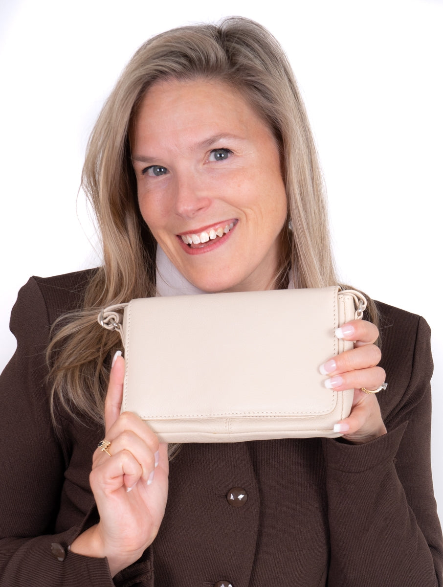 Bacci Genuine Leather Small Flap Over Sling Shoulder Bag Style, Sand