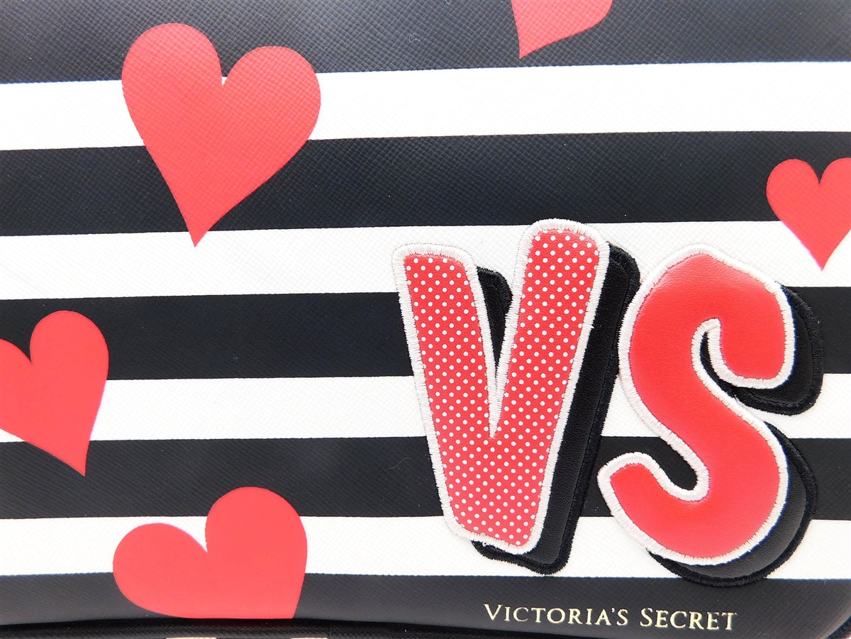 Victoria's Secret VS black and white striped with red hearts Cosmetic Bag