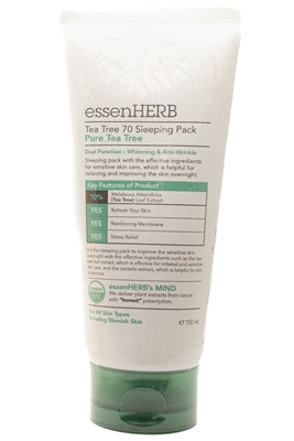 essenHERB Tea Tree 70 Sleeping Pack: Whitening and Anti Wrinkle Mask for All Skin Types including Blemished Skin 150ml