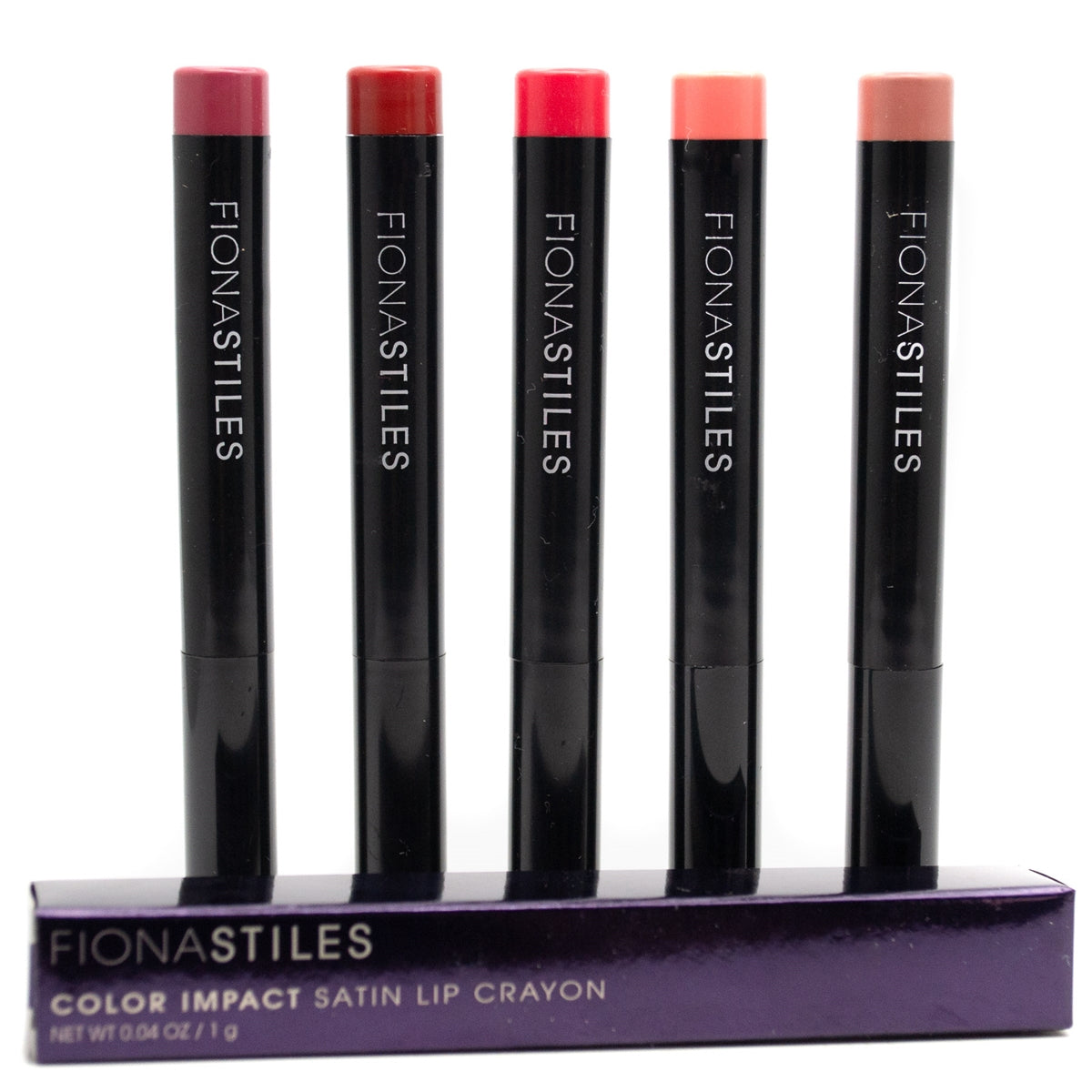 Fiona Stiles COLOR IMPACT Satin Lip Crayon 5pc Set: Bonnie Brae, Couer D'Alene, Gracie, Sunny Dip, Zuma .04oz each