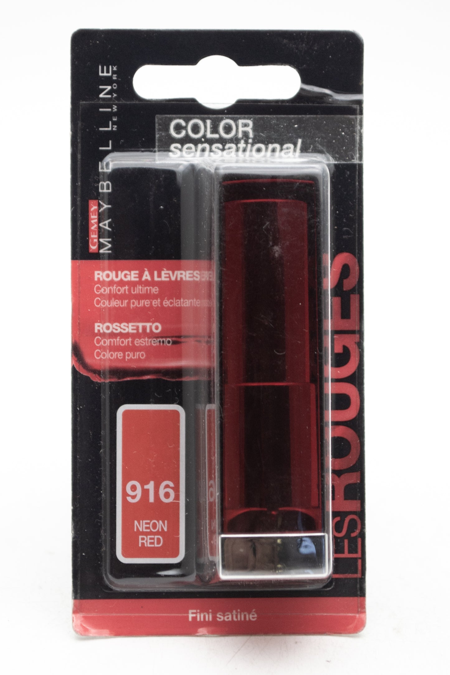 Maybelline COLOR SENSATIONAL Les Rouges Lipstick, 916 Neon Red (Europe Packaging)