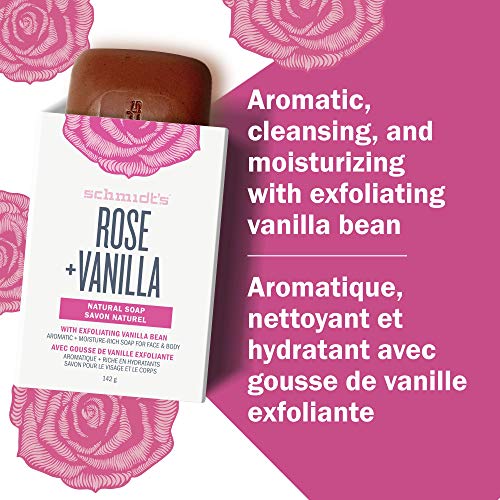 schmidt's ROSE + VANILLA Natural Soap with Exfoliating Vanilla Bean 5oz