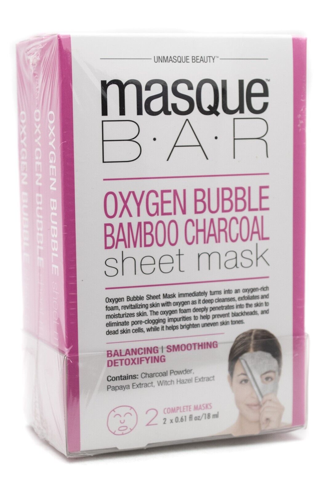 Unmasque Beauty MASQUE BAR Oxygen Bubble Bamboo Charcoal Sheet Masks (3x2ea)