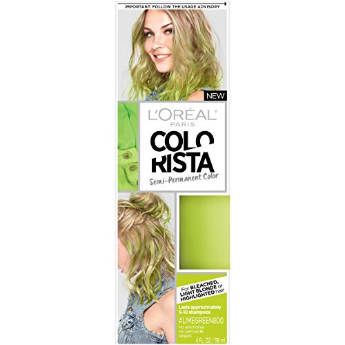 L'Oreal COLORISTA Semi-Permanent Color, 800 Lime Green for Highlighted, Light Blonde or Bleached Hair 4 fl oz