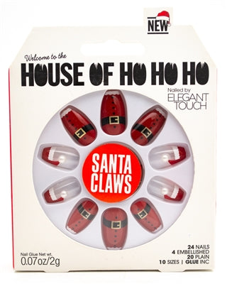Elegant Touch House of Ho Ho Ho Santa Claws: 24 Pack Nails 10 Sizes, Glue