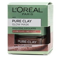 L'Oreal PURE CLAY LOW MASK, Brightenss, Exfoliates, 3 Pure Clays + Red Algae 1.7oz