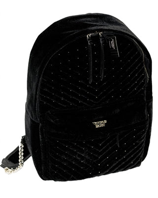 Victoria's Secret Black Velour Backpack with One Internal and One External Zippered Pockets
