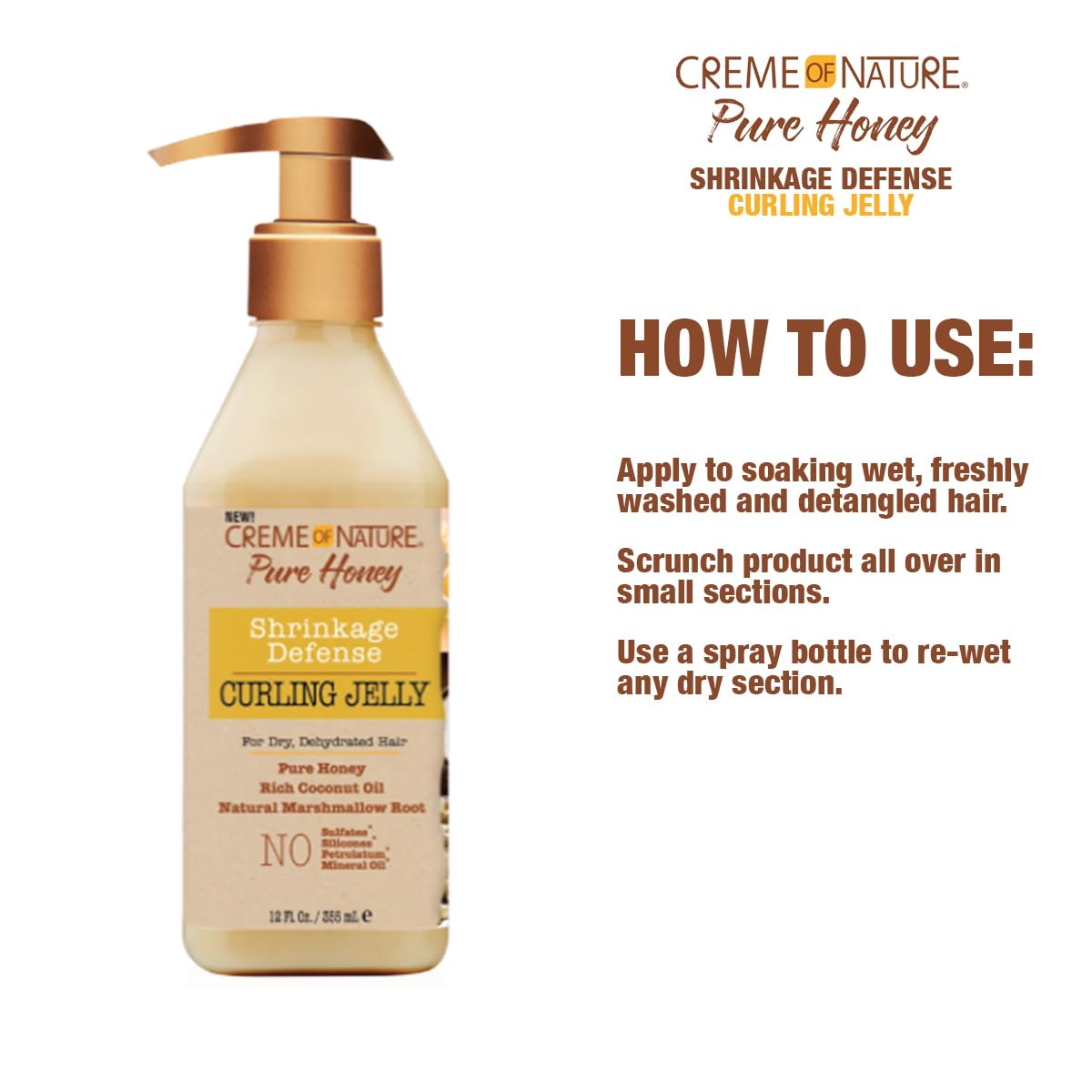 Creme of Nature Pure Honey Curl Shrinkage Defense Curling Jelly, 12 oz