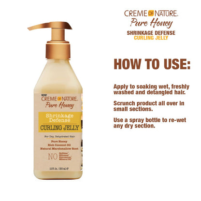 Creme of Nature Pure Honey Curl Shrinkage Defense Curling Jelly, 12 oz