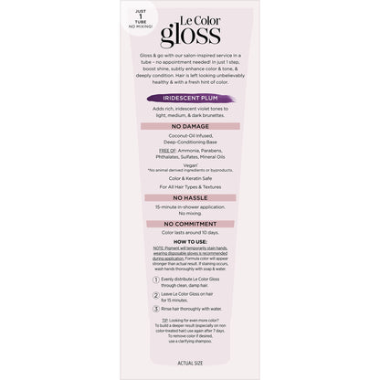 L'Oreal Paris Le Color Gloss one Step Hair Color Toning Gloss, Iridescent Plum Purple, 4 fl oz