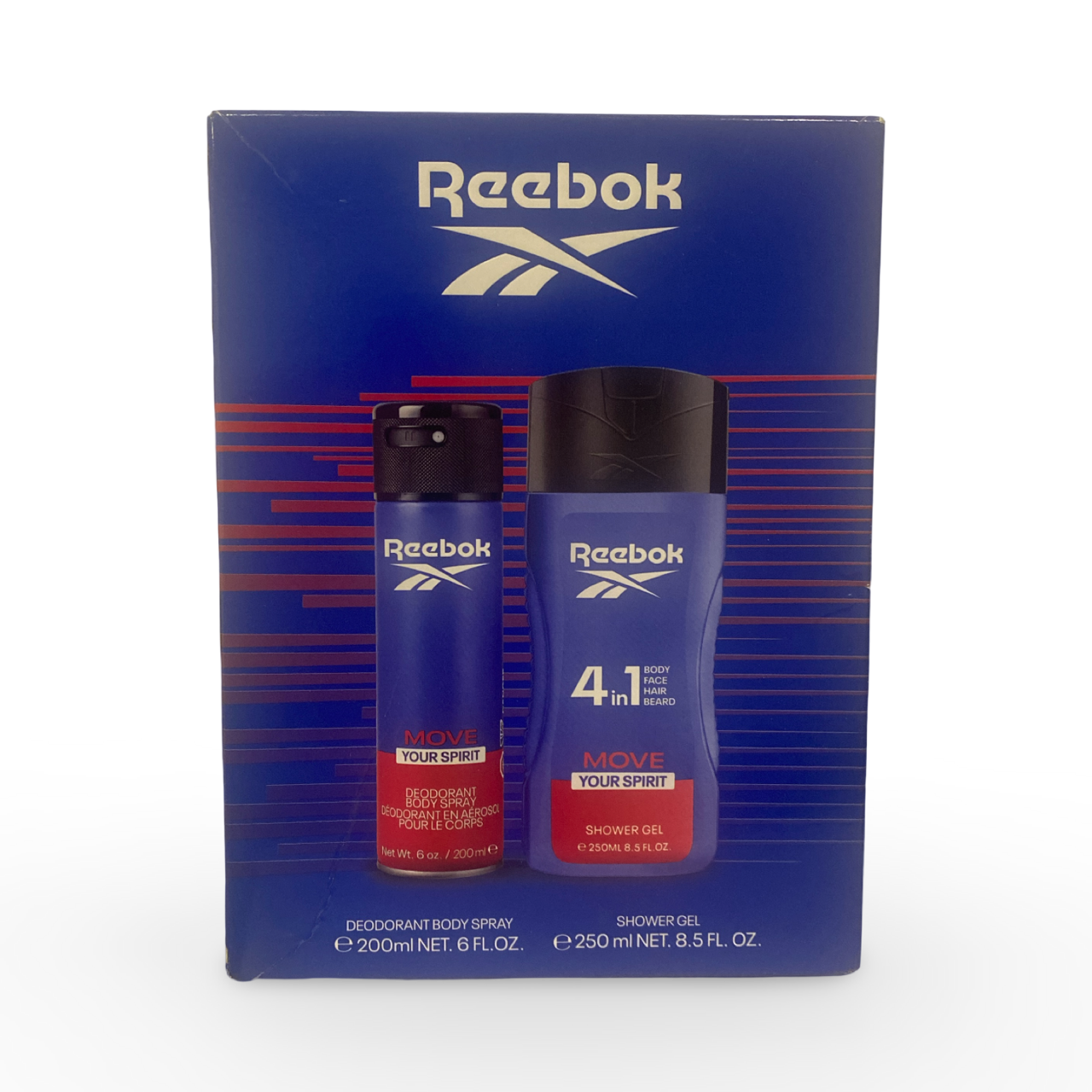 Reebok Move Your Spirit for Him set: Deodorant Body Spray 6 Oz.& Shower Gel 8.5 Oz