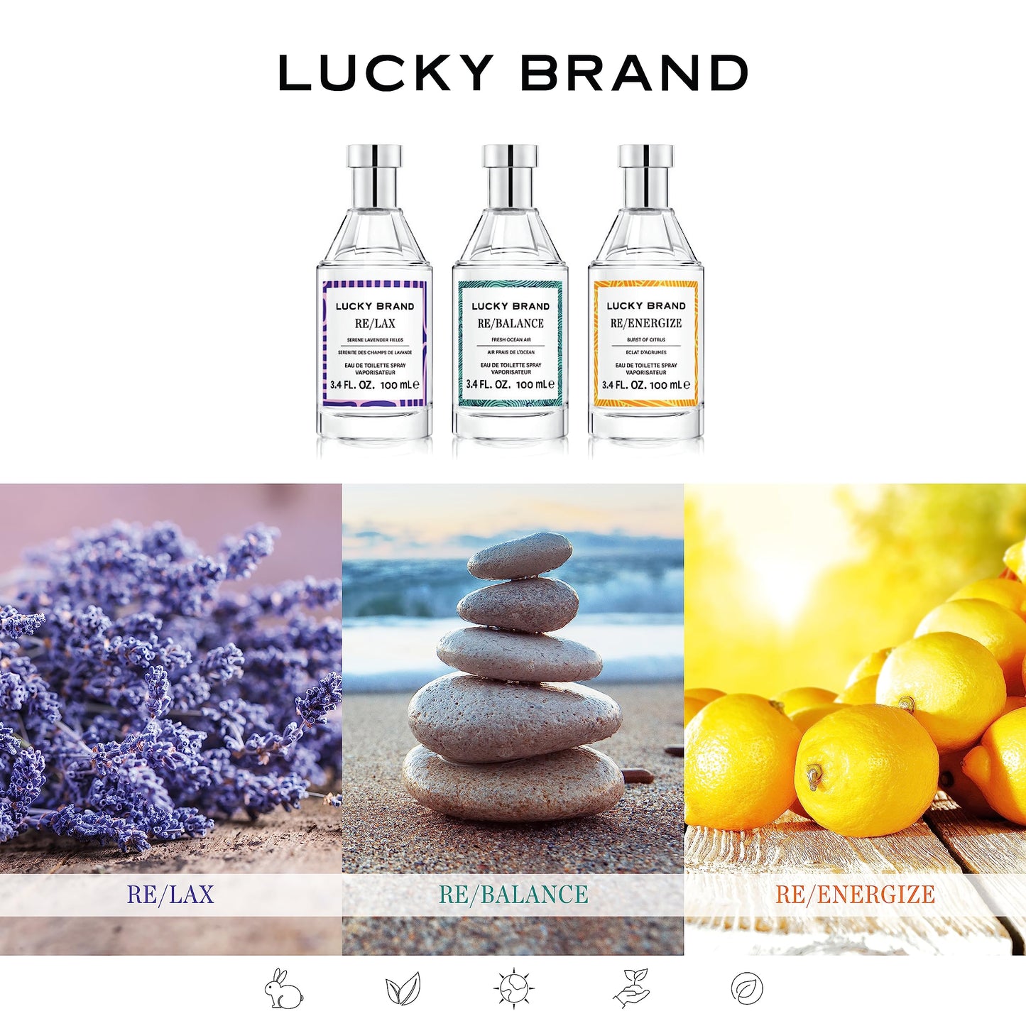 Lucky Brand RE/ENERGIZE  Burst of Citrus Eau de Toilette 3.4 Oz