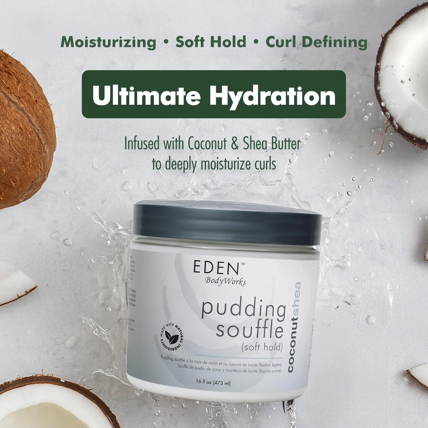 Eden BodyWorks Natural Pudding Soufle Coconut Shea 16 Oz