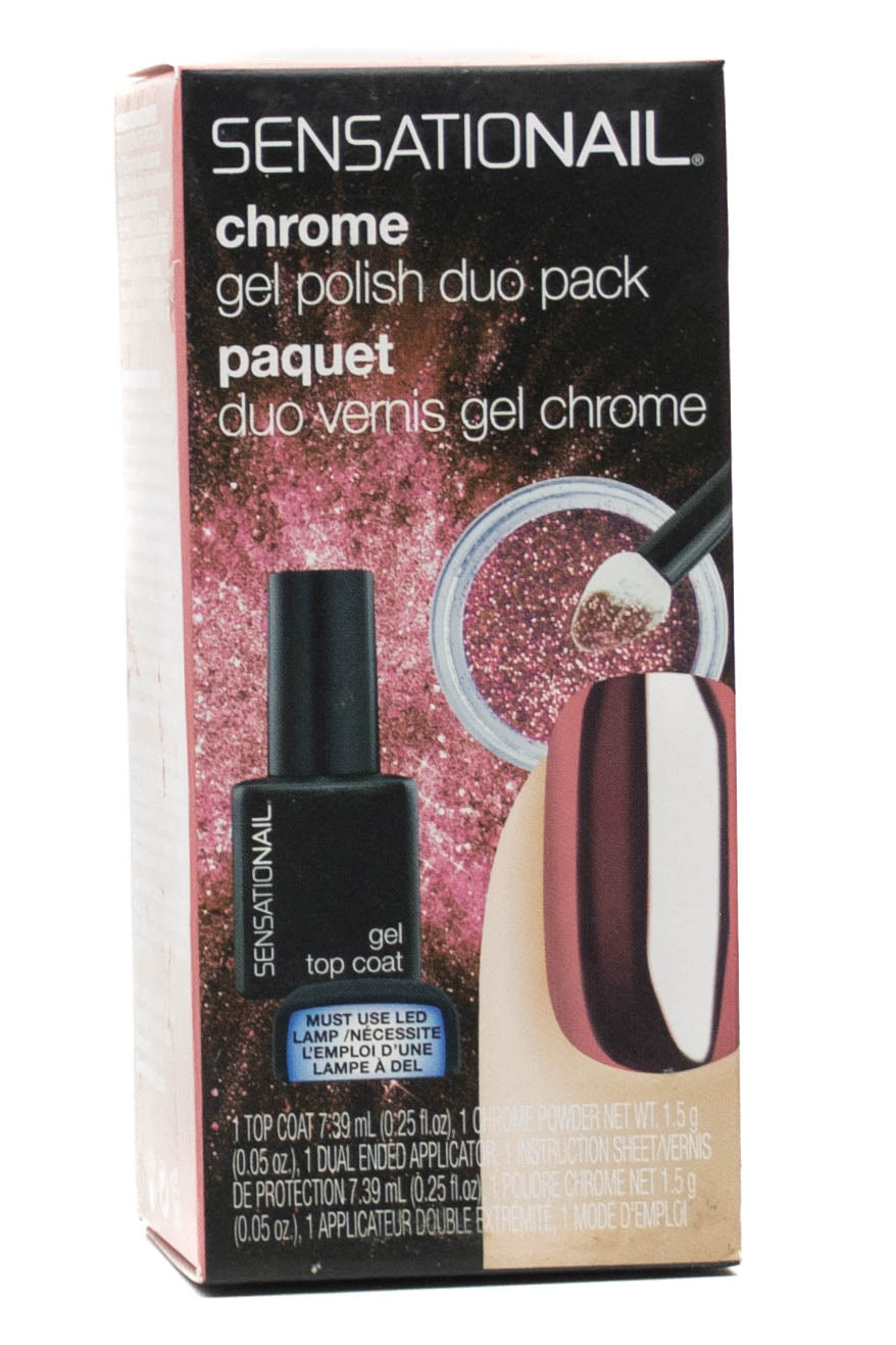 SensatioNail CHROME Gel Polish Duo Pack, Requires LED Lamp: Top Coat .25 fl oz, Chrome Powder .05oz, Dual Ended Applicator, 71708 Rose