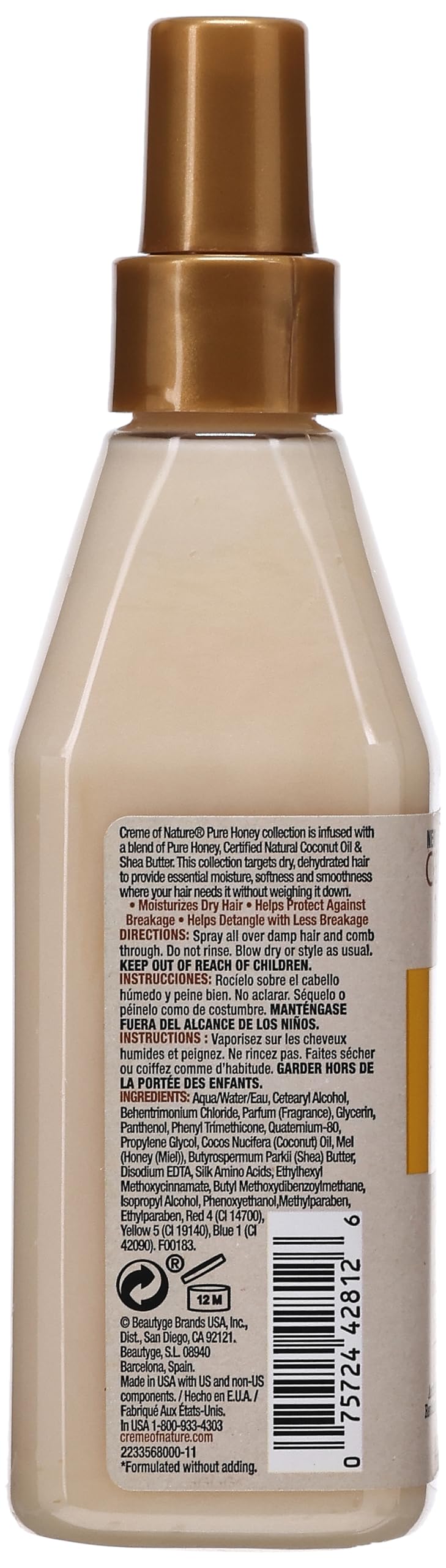 Creme of Nature Pure Honey Leave-In Conditioner with Coconut Oil & Shea Butter, 8 fl oz