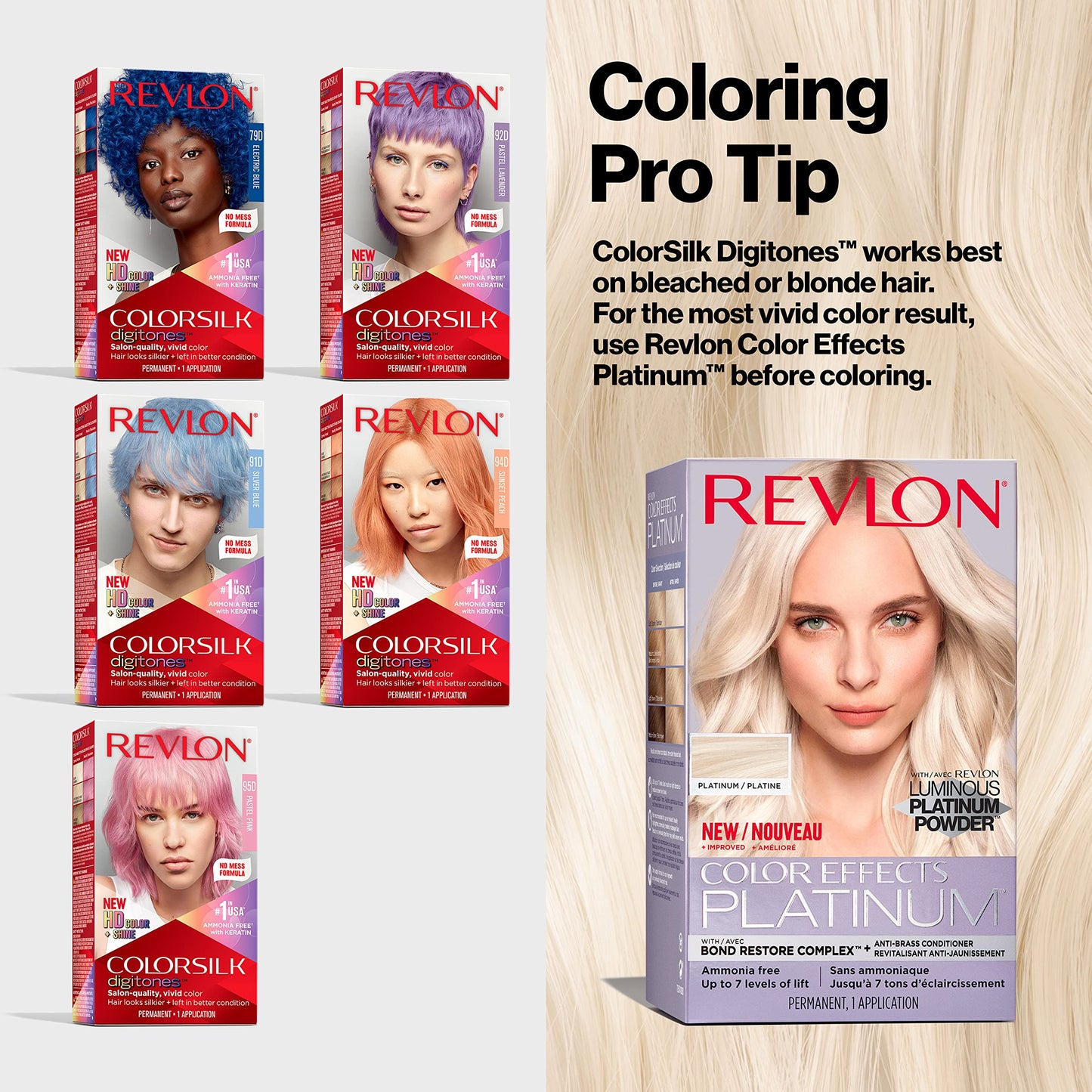 Revlon ColorSilk Digitones Permanent Hair Color with Keratin, Pastel Lavender, 1 count