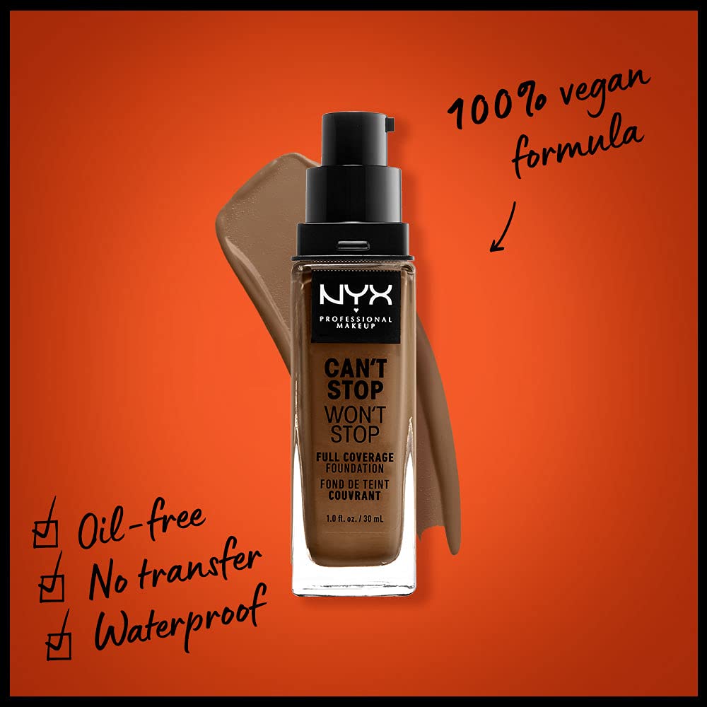 NYX Professional Makeup Can't Stop Won't Stop 24hr Full Coverage Liquid Foundation, Matte Finish, Waterproof, Deep Sable