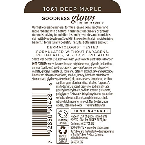 Burt's Bees GOODNESS GLOWS Liquid Makeup 1061 Deep Maple 1 fl oz