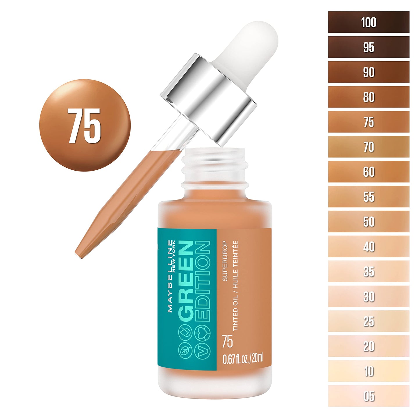 Maybelline Green Edition Superdrop Tinted Oil Makeup, Adjustable Coverage, 75, 0.67 fl oz