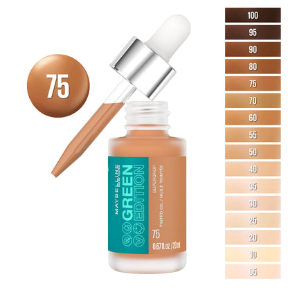 Maybelline Green Edition Superdrop Tinted Oil Makeup, Adjustable Coverage, 75, 0.67 fl oz