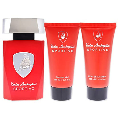 Tonino Lamborghini SPORTIVO Gift Set: Shower Gel  3.4 fl oz, Eau de Toilette  4.2 fl oz, After Shave Balm  3.4 fl oz