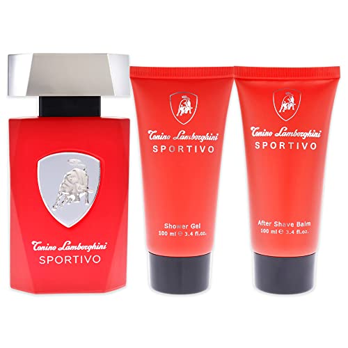 Tonino Lamborghini SPORTIVO Gift Set: Shower Gel  3.4 fl oz, Eau de Toilette  4.2 fl oz, After Shave Balm  3.4 fl oz