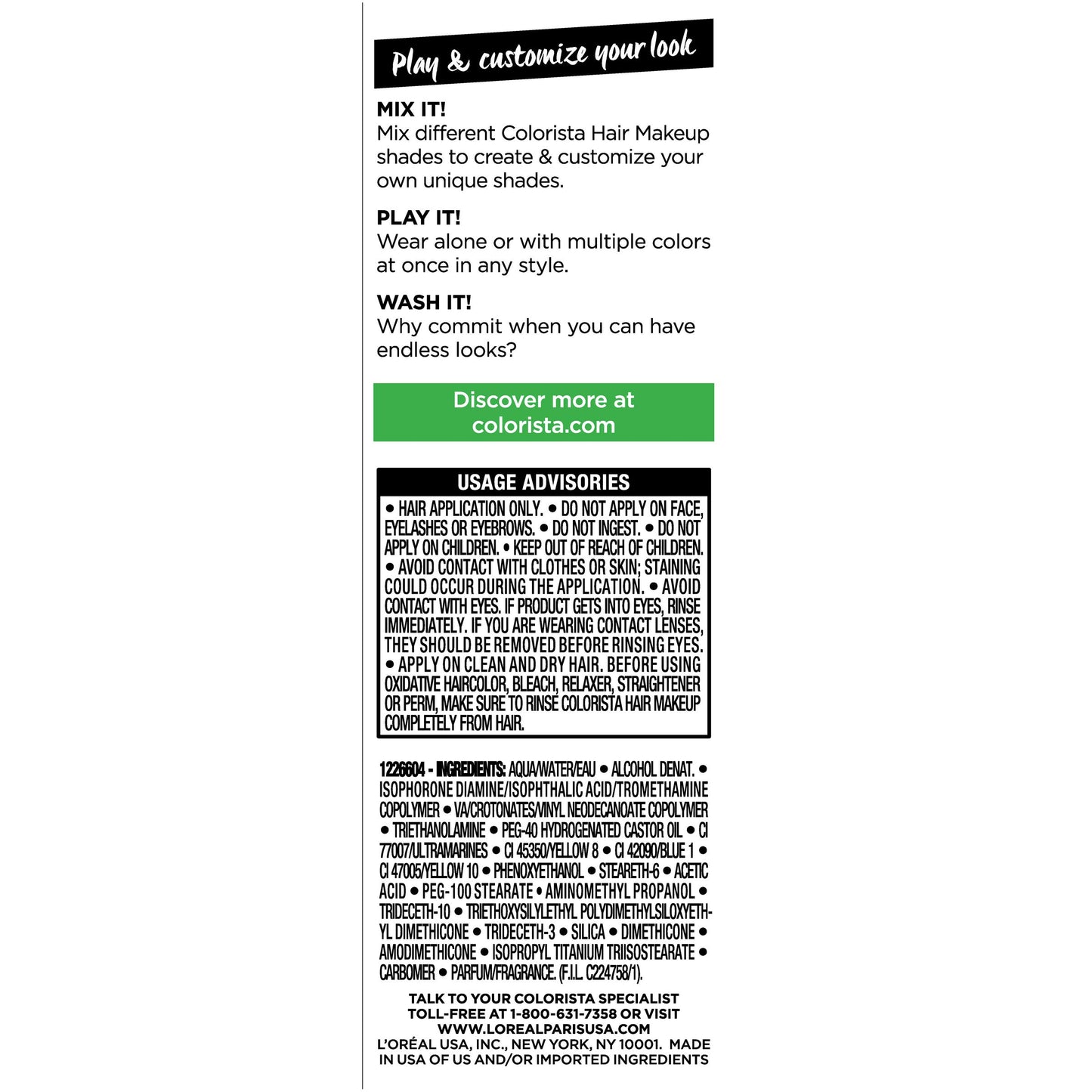 L'Oreal Paris Colorista Hair Makeup 1-Day Hair Color, 100 Neon Green (for blondes), 1 fl. oz.