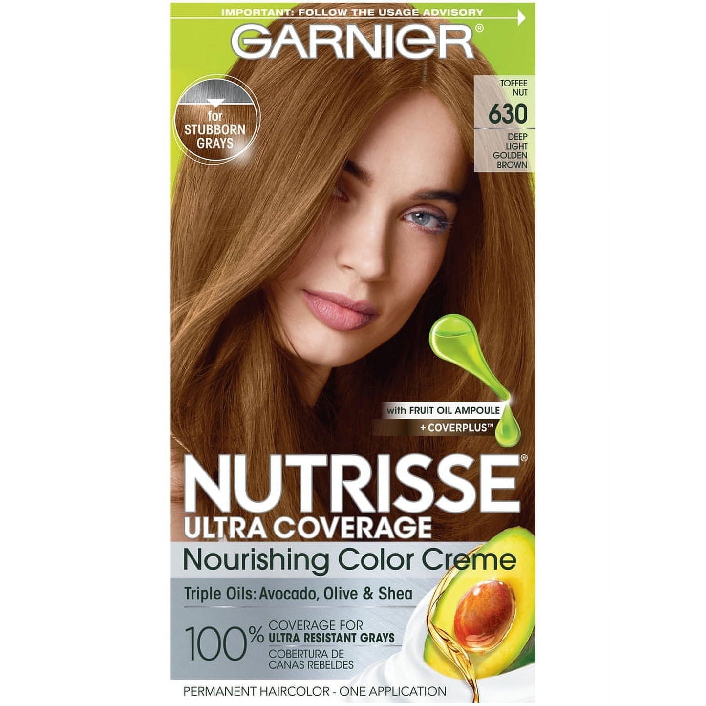 Garnier Nutrisse Ultra Coverage Nourishing Hair Color Creme, Deep Light Golden Brown (Toffee Nut) 630, 1 kit