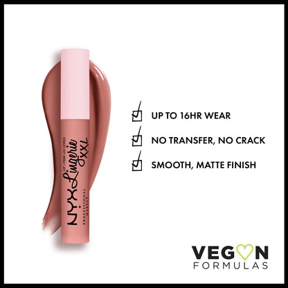 NYX Professional Makeup Lip Lingerie XXL Smooth Matte Liquid Lipstick, 16hr Longwear, Peach Flirt, 0.13 fl oz
