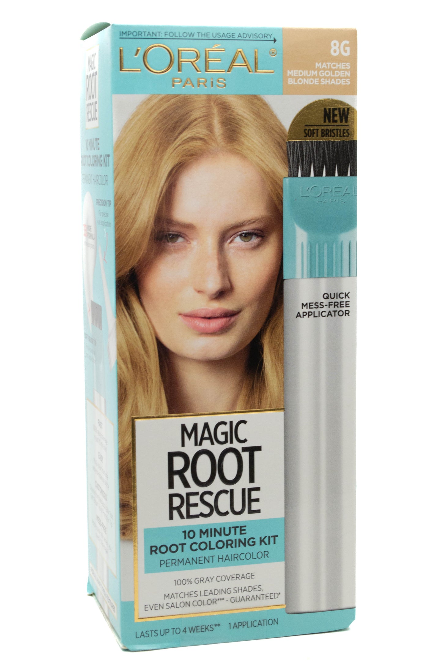 L'Oreal MAGIC ROOT RESCUE 10 Minute Root Coloring Kit, Permanent Haircolor , 100% Grey Coverage. 8G  for Medium Golden Blonde Shades,  1 Application