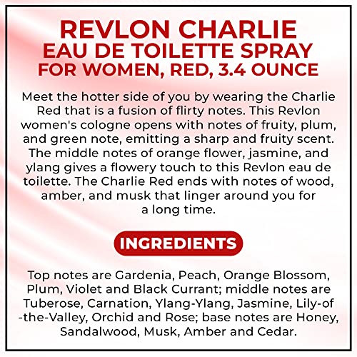 REVLON Charlie Eau De Toilette Spray for Women, Red, 3.4 Ounce