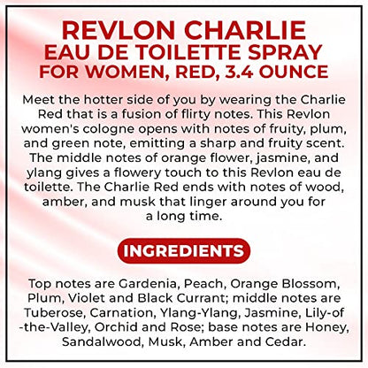 REVLON Charlie Eau De Toilette Spray for Women, Red, 3.4 Ounce