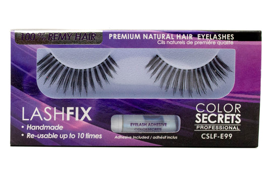 Lashfix COLOR SECRETS Professional Premium Natural Hair Eyelashes, Re-usable up to 10 times, Adhesive Included,  E99