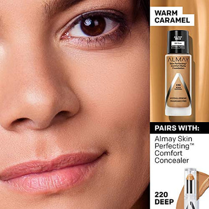 Almay Skin Perfecting COMFORT MATTE Oil Free Foundation, 230 Warm Caramel   1 fl oz