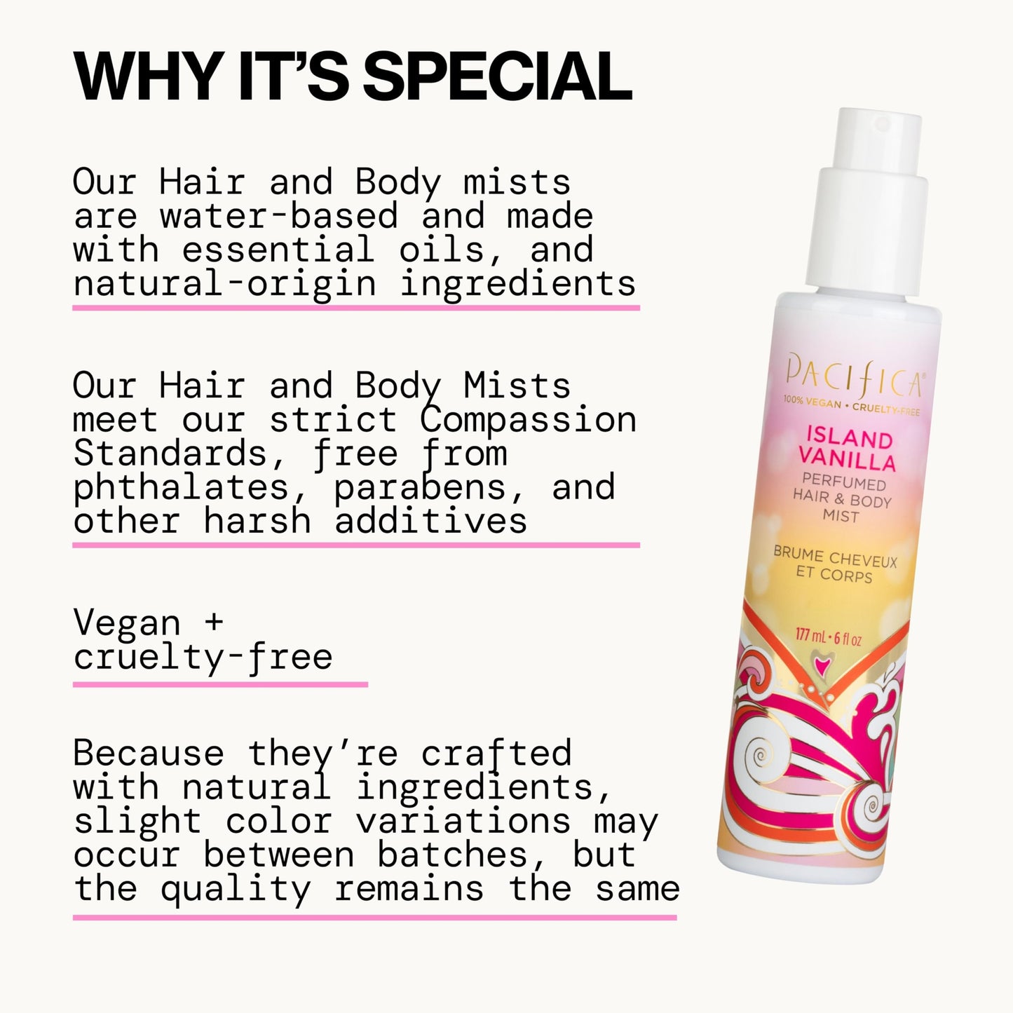 Pacifica Island Vanilla Perfumed Hair & Body Mist, 2 fl oz