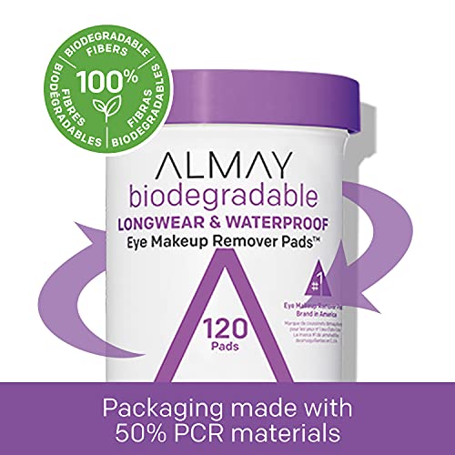 Almay BIODEGRADABLE Longwear & Waterproof Eye Makeup Removal Pads,  80 pads