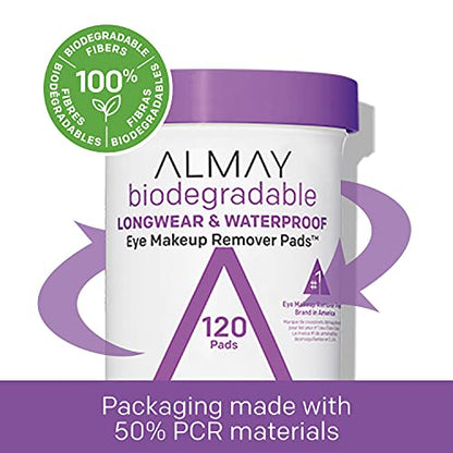 Almay BIODEGRADABLE Longwear & Waterproof Eye Makeup Removal Pads,  80 pads