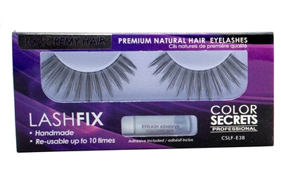 Lashfix COLOR SECRETS Professional Premium Natural Hair Eyelashes, Re-usable up to 10 times, Adhesive Included,  E38