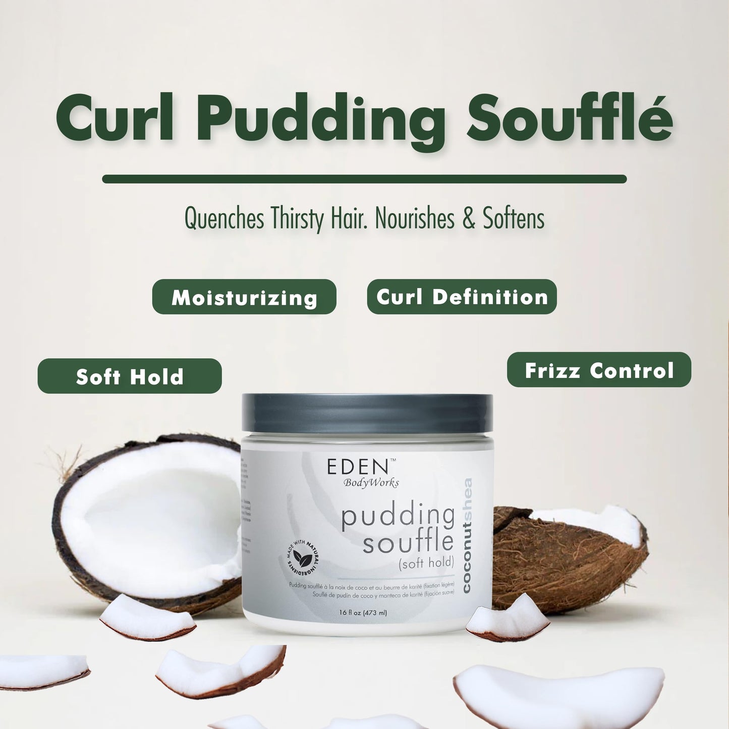 Eden BodyWorks Natural Pudding Soufle Coconut Shea 16 Oz
