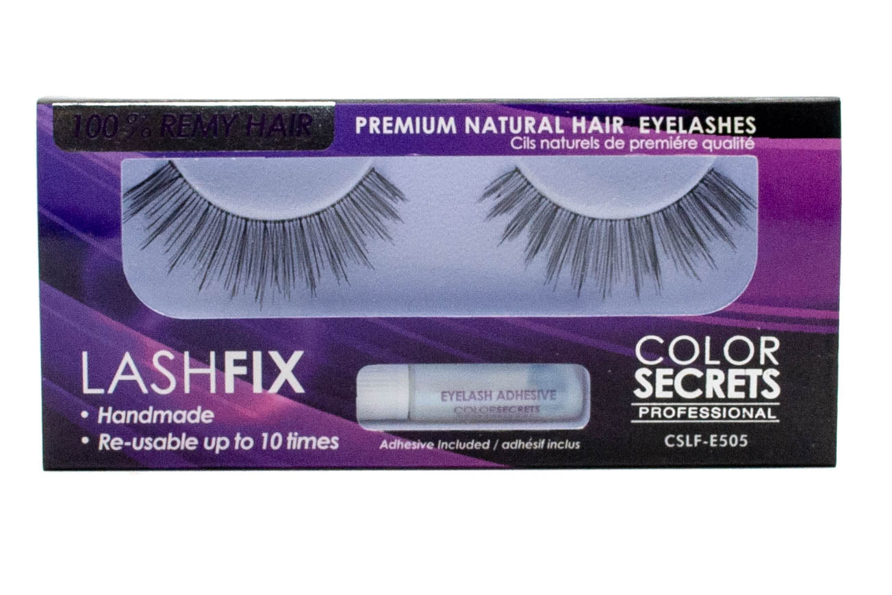 Lashfix COLOR SECRETS Professional Premium Natural Hair Eyelashes, Re-usable up to 10 times, Adhesive Included,  E505