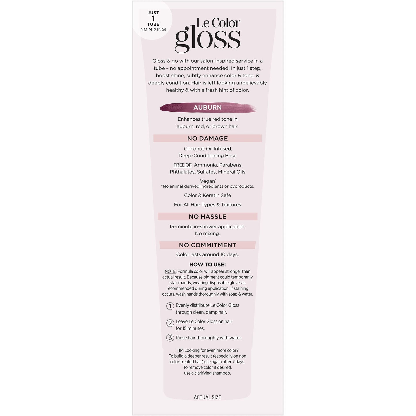 L'Oreal LE COLOR GLOSS One Step Toning Gloss, Auburn. 3 applications